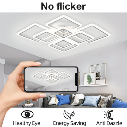 Simple Ceiling Chandelier Square with Remote Control Dimmable Modern Ceiling Lights Smart LED Lighting Fixture Study Living Room