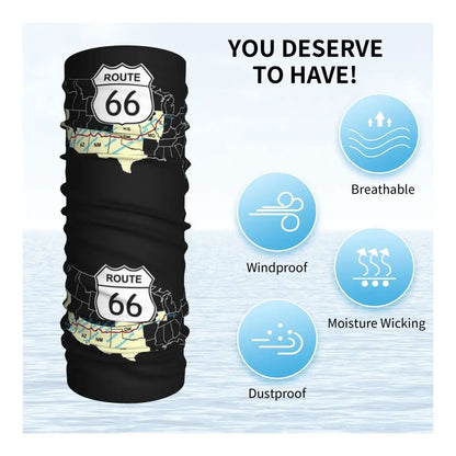 Custom Travel Motorcycle Ride Route 66 Bandana Winter Neck Warmer Windproof Wrap Face Scarf for Hiking Highways Gaiter Headband