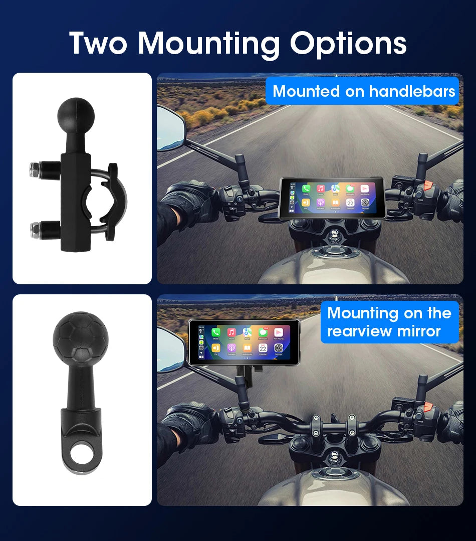 JMCQ 6.86'' Motorcycle DVR GPS Navigaton Wireless Carplay Android Auto Dash Cam IP67 Waterproof Dual Bluetooth Moto Monitor