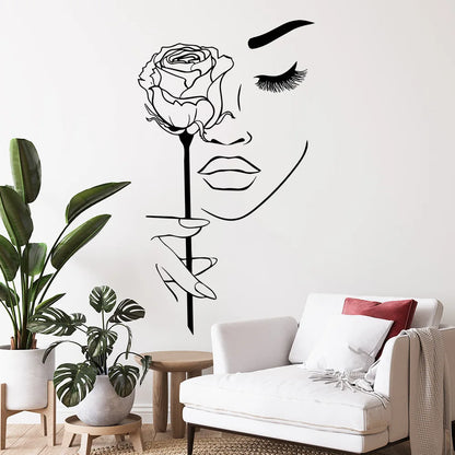 creative black girl face rose sticker for salon living room decoration self adhesive wall decal