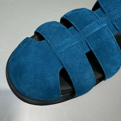 AUTUSPIN Retro Women Genuine Leather Flat Sandals Fashion Comfort Casual Buckles Shoes Woman Summer Hollow Out Sandals Round Toe