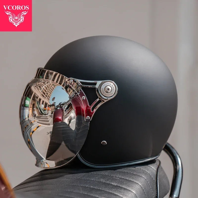 VCOROS Carbon fiber Retro Motorcycle Helmet Half Open face helmet fiberglass Cascos para motos DOT Certification