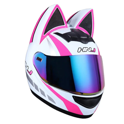 KEMITOUR Full Face Motorcycle Helmet DOT Certification Cat Ear Safety Moto Helmet For Women Men Breathable Gift For Girlfriend