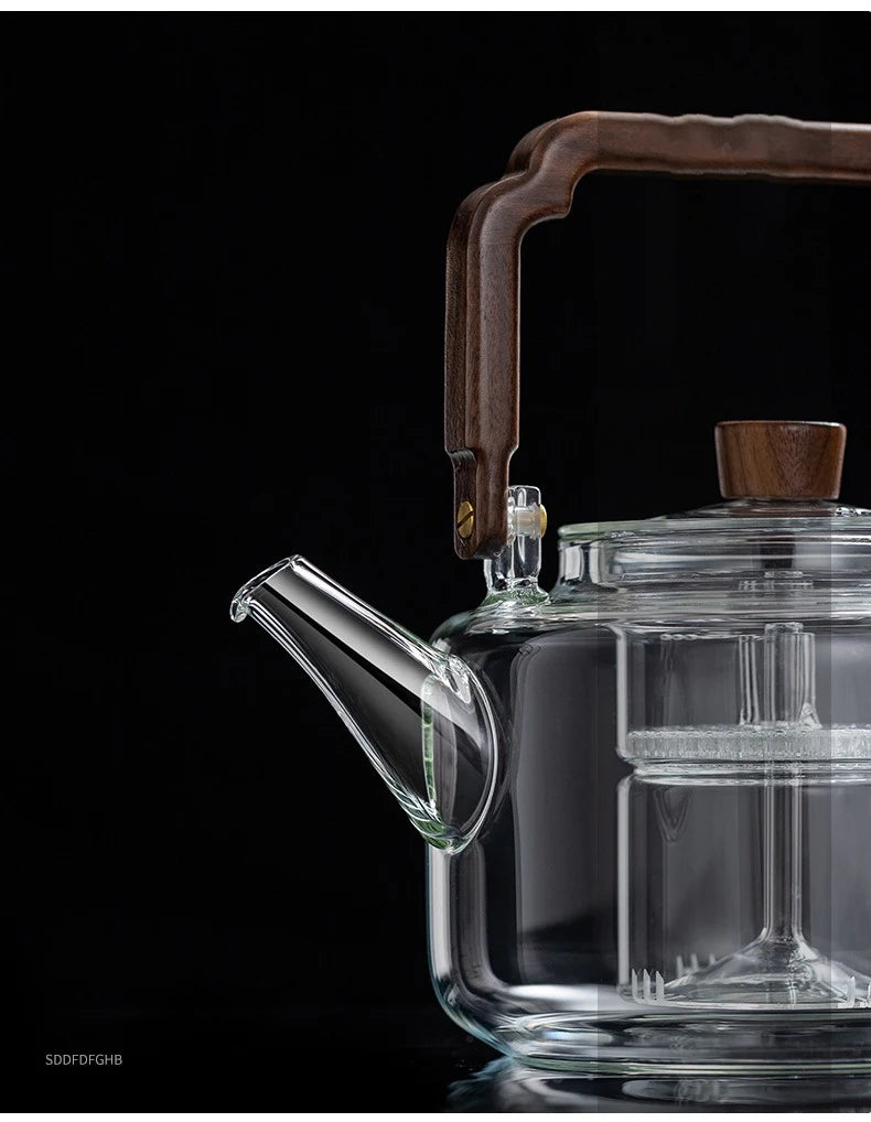 JUSTINLAU Glass Teapot 1300ML Integrated Steaming and Boiling Teapot Thickened Filter Kung Fu Tea Set for Electric Pottery Stove