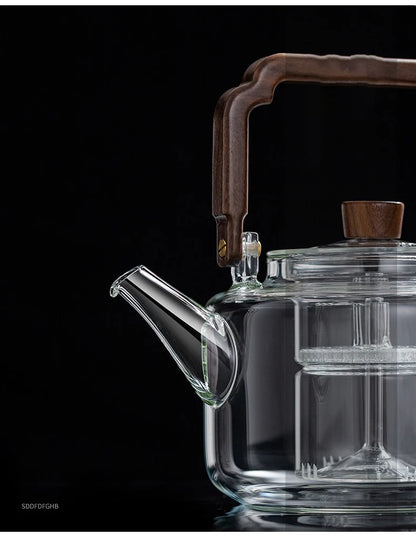 JUSTINLAU Glass Teapot 1300ML Integrated Steaming and Boiling Teapot Thickened Filter Kung Fu Tea Set for Electric Pottery Stove