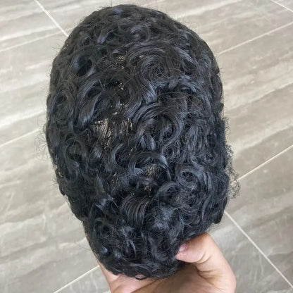 Microskin 0.06mm-0.08mm PU Base Natural Hairline Men's Curly Blonde Human Hair Wig Hair Replacement Capillary Prosthesis Toupee