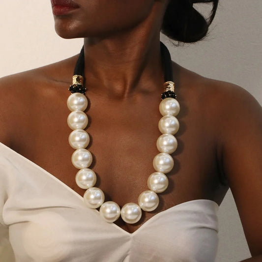Statement Long Necklace Big Pearls Handmade for Women Trendy Beach Party Jewelry