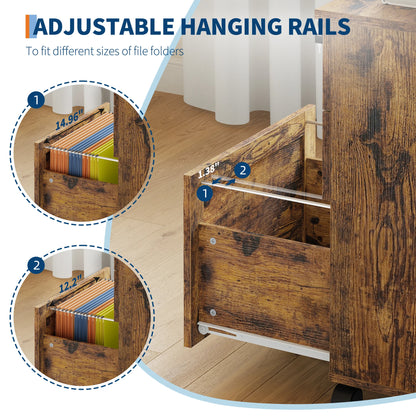 3 Drawer Rolling File Cabinet with Lock & Casters, Wooden Mobile Storage Organizer Printer Stand, Fits A4/Letter for Home Office