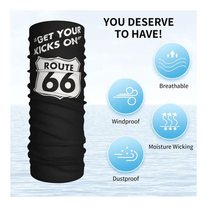 Custom Travel Motorcycle Ride Route 66 Bandana Winter Neck Warmer Windproof Wrap Face Scarf for Hiking Highways Gaiter Headband