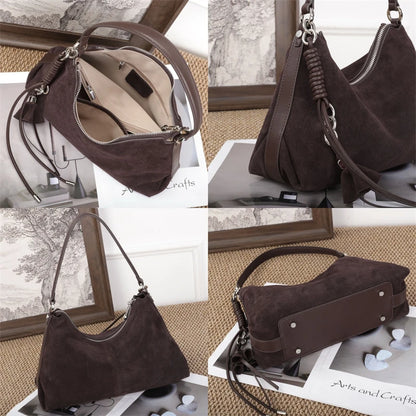 Hifashion Vintage Matte Suede Genuine Leather Underarm Shoulder Bags For Women 2025 Luxury Designer Hobo Tote Ladies Handbags