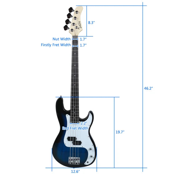 Electric Bass Guitar 4 Strings 20 Frets Electric Bass Set Electric Bass with Belt Cable and Wrench Tool