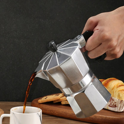 Octagonal Moka Pot Aluminum/Stainless Steel Stovetop Espressos Maker Multi-Purpose Coffee Pots for Outdoor Home Kitchen Office