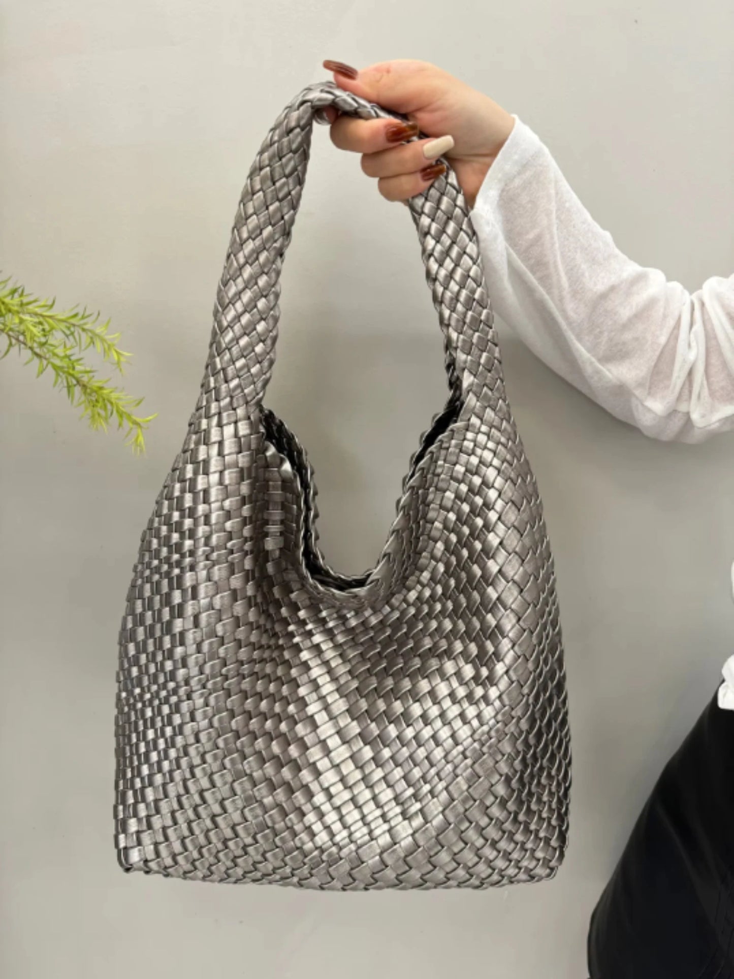 Women's Fashionable Woven PU Leather Tote Bag Shoulder Handbag Top-Handle Bag with Purse - Stylish Woven Bag Purses