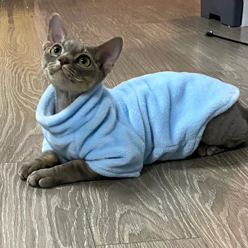 Soft Warm High Neck Fleece Pet Cat Hoodie Kitten Coat Sphynx Clothing without Hat for Cats Autumn Winter Pet Clothes Outfits