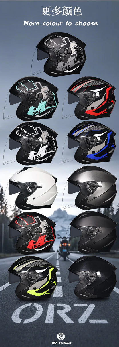 ORZ-705 Latest High Quality Motorcycle Helmet Half Covering Dual Lens Cascos para Motos Male Female Couple Capacetes de Moto