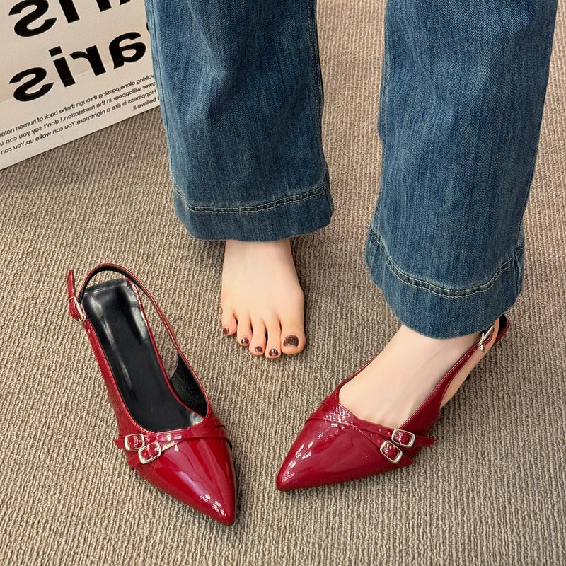 Women's Sandals Leopard Sexy High Heels Shoes Pointed Toe Luxury Pumps Slippers Woman Brand Dress Buckle Ladies De Flip Flops