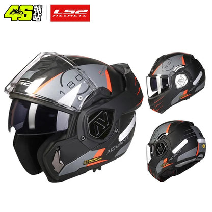 LS2 FF906 Advant Flip Up MODULAR Helmet Motorcycle Modular Double Visor Helmet built-in Lens ECE Capacete Moto helmets