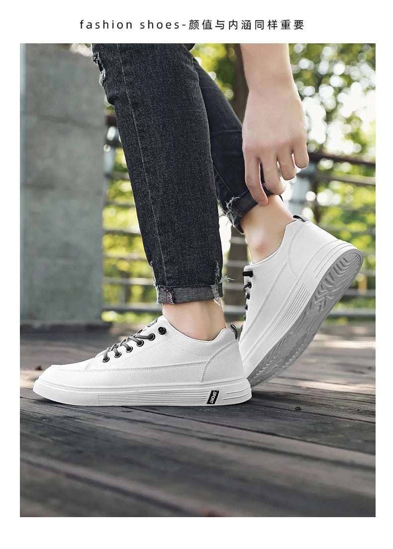New Style White Sneakers for Men, Korean Version, Trendy Platform Shoes, Versatile for All Occasions, Sporty and Casual Shoes