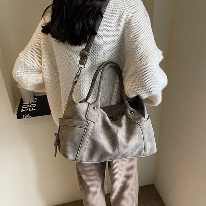 Retro Distressed Suede Texture Boston Hobo Bag Large Capacity Tote Handbag Shoulder Crossbody Bag for Women Daily Commute Trave