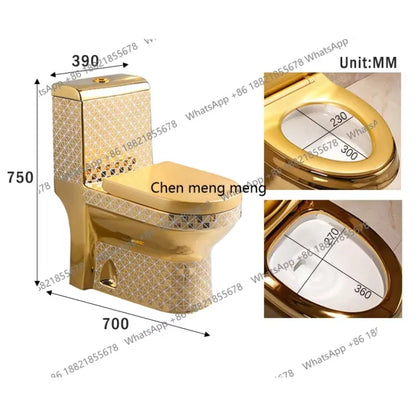 E136  Golden Toilet,Modern One-Piece Ceramic Toilet Bowl With S-Trap Drainage Dual-Flush Floor Mounted White Gold Color