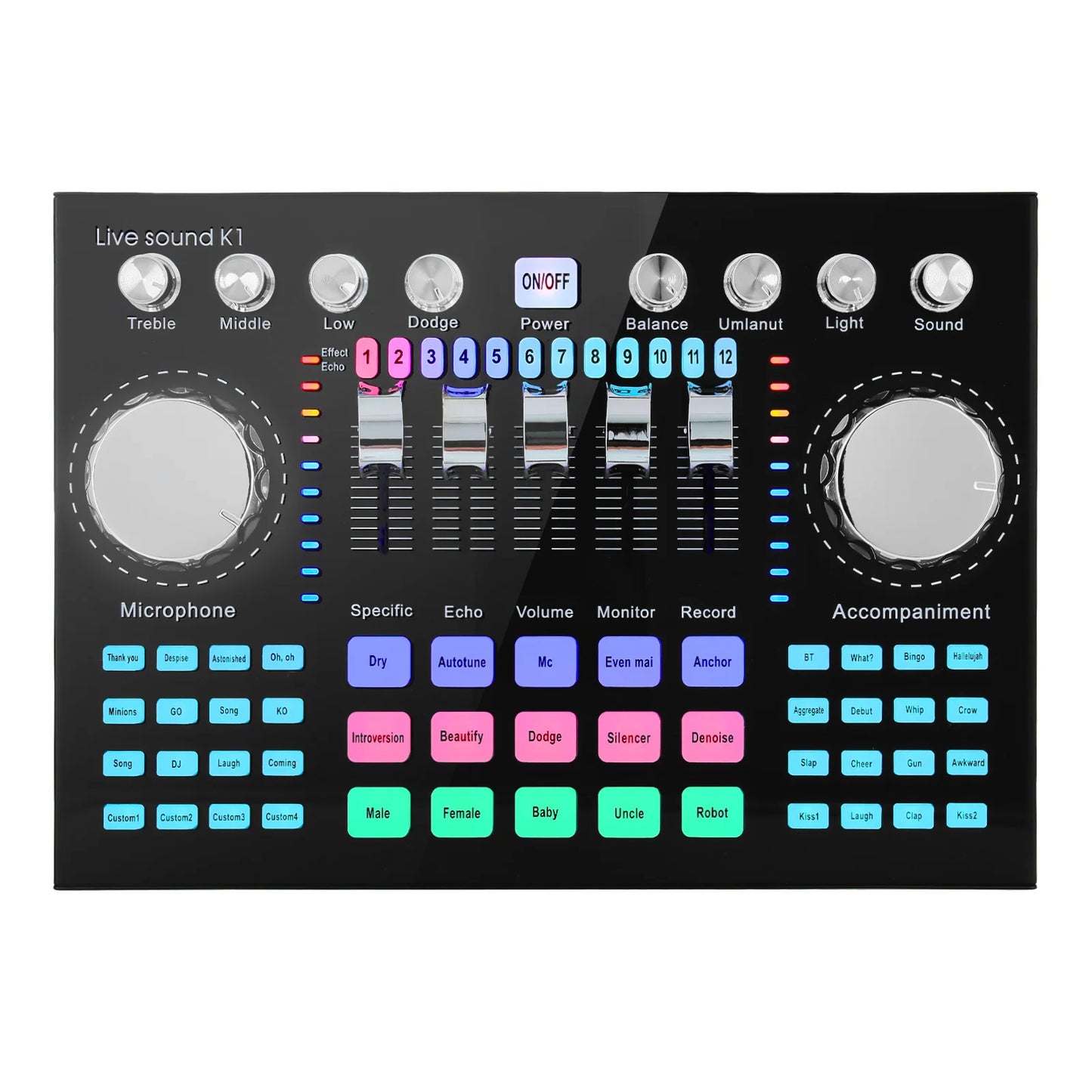 K1 Professional Live Sound Card Audio Mixer DJ Equipment Sound Card Effects Processors for Music Karaoke Recorder Live Broadcast
