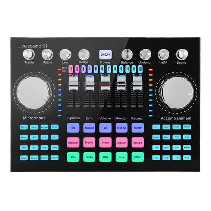 K1 Professional Live Sound Card Audio Mixer DJ Equipment Sound Card Effects Processors for Music Karaoke Recorder Live Broadcast