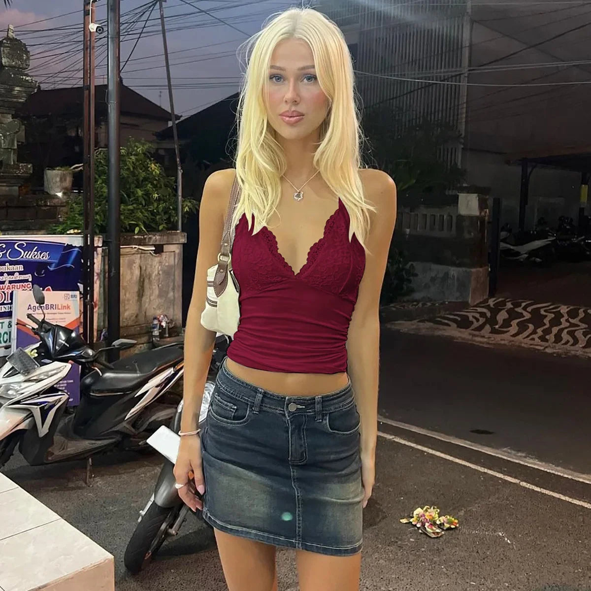 2025 New Fashion Tank Top Sexy Lace Backless Women Tops Strap Tank Top Sexy Women Clothing m