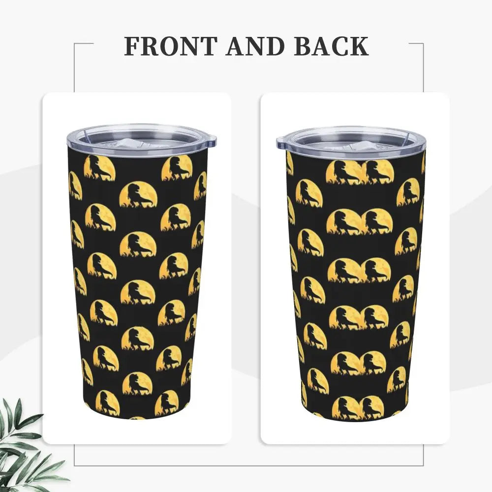 Stainless Steel Tumbler Dinosaur Silhouette Mugs Cup With Straws Animal Beach Cold Drink Water Bottle Insulated Thermal Mug