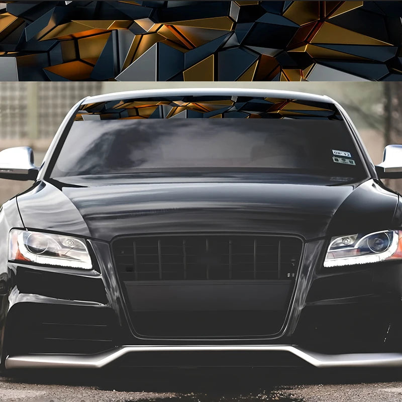 1 piece black and gold geometric three-dimensional wind decorative strip, car front gear sticker, trend reflective sunshade