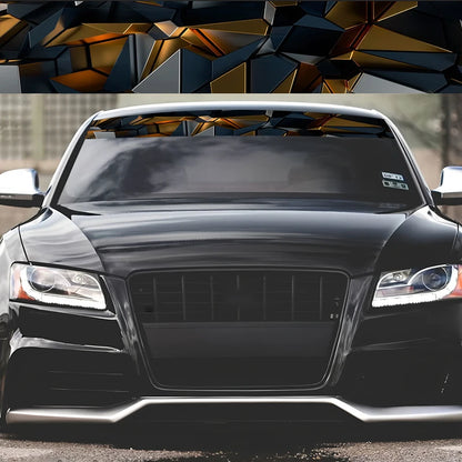 1 piece black and gold geometric three-dimensional wind decorative strip, car front gear sticker, trend reflective sunshade