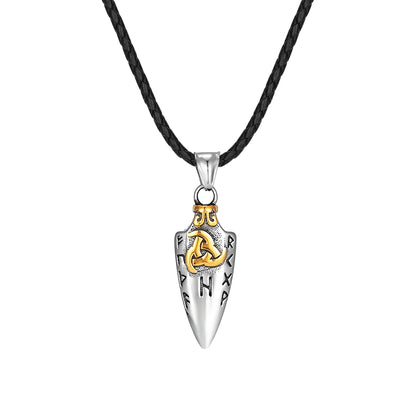 Norse Runes Odin's Spear Gungnir Necklace Men Gold Color Stainless Steel Arrowhead Pendant Valknut Talisman Male Vikings Jewelry