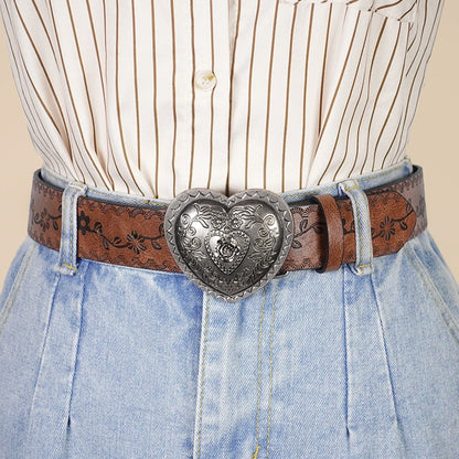 Heart Shaped Women's Casual Belt, Retro Embossed Carved Women's Belt, Dress, Jeans, Suit, Shirt Decoration