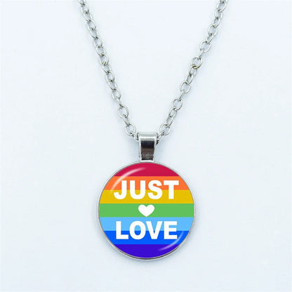 Rainbow Necklace LGBT Lesbian Gay Pride Rainbow Friendly Print Art Pattern Glass Cabochon Pendant Couple Chain Necklace Gift