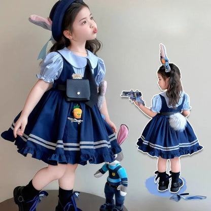 Judy Officer Costumes Short-Sleeved Lolita Dress Girls Halloween Carnival Cosplay Rabbit Fancy Dress Birthday Gift for Girls