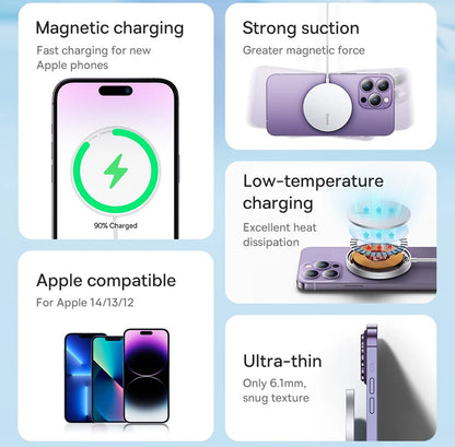 Baseus 15W Magnetic Wireless Chargers Qi Qi2 Wireless Charger Fast Charging Pad for iPhone 17 16 15 14 Mini Phone Charger Quick