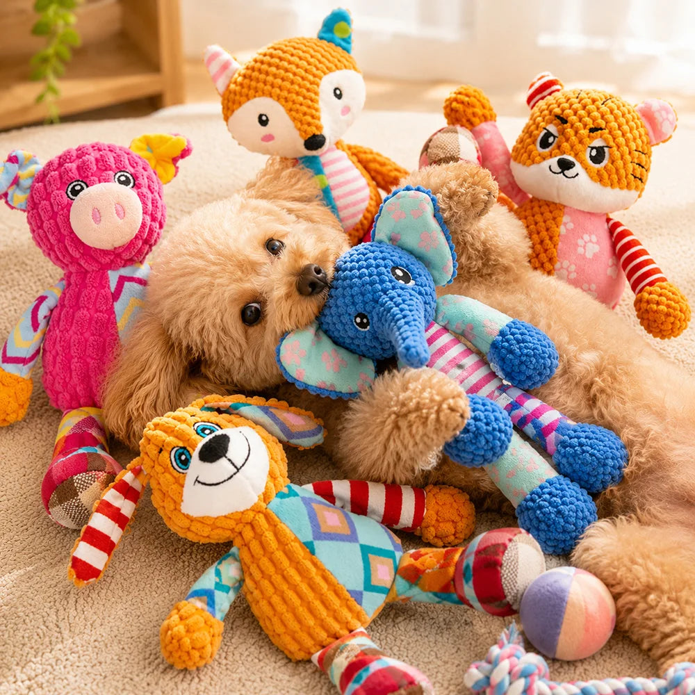Pet Plush Toy with Squeaker Cat Dog Puzzle Toy Soft Durable Companion Teeth Cleaning Chew Toy Chew Resistant Design Pet Supplies