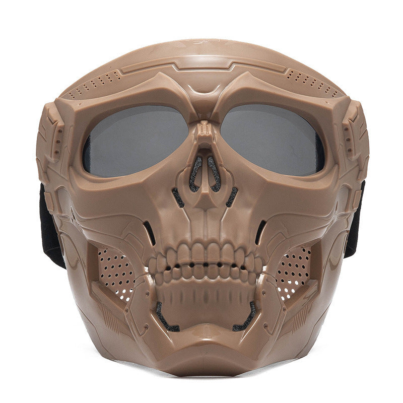 Skull Horror Off-Road Motorcycle Helmet Mask Tactical Riding Goggles Sports Harley Face Shield Black/Red- Unisex