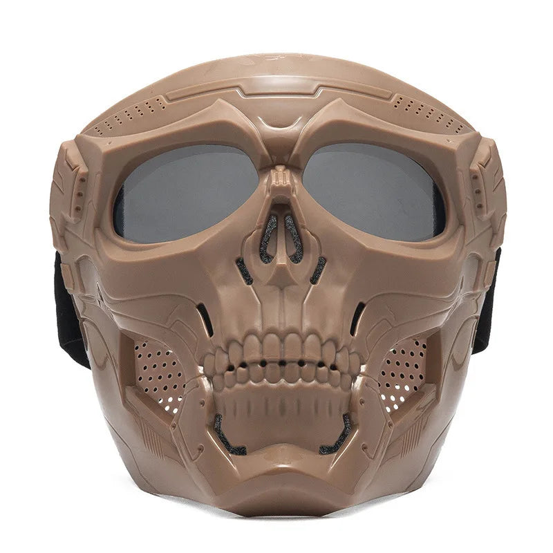 Skull Horror Off-Road Motorcycle Helmet Mask Tactical Riding Goggles Sports Harley Face Shield Black/Red- Unisex