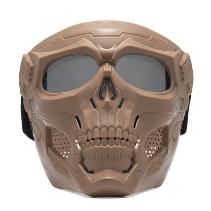 Skull Horror Off-Road Motorcycle Helmet Mask Tactical Riding Goggles Sports Harley Face Shield Black/Red- Unisex