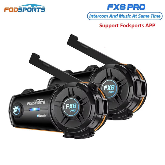 2pcs Fodsports FX8 Pro Motorcycle Helmet Intercom Bluetooth Headset Interphone,10 Riders 2000M,Dual Chip,Support APP.