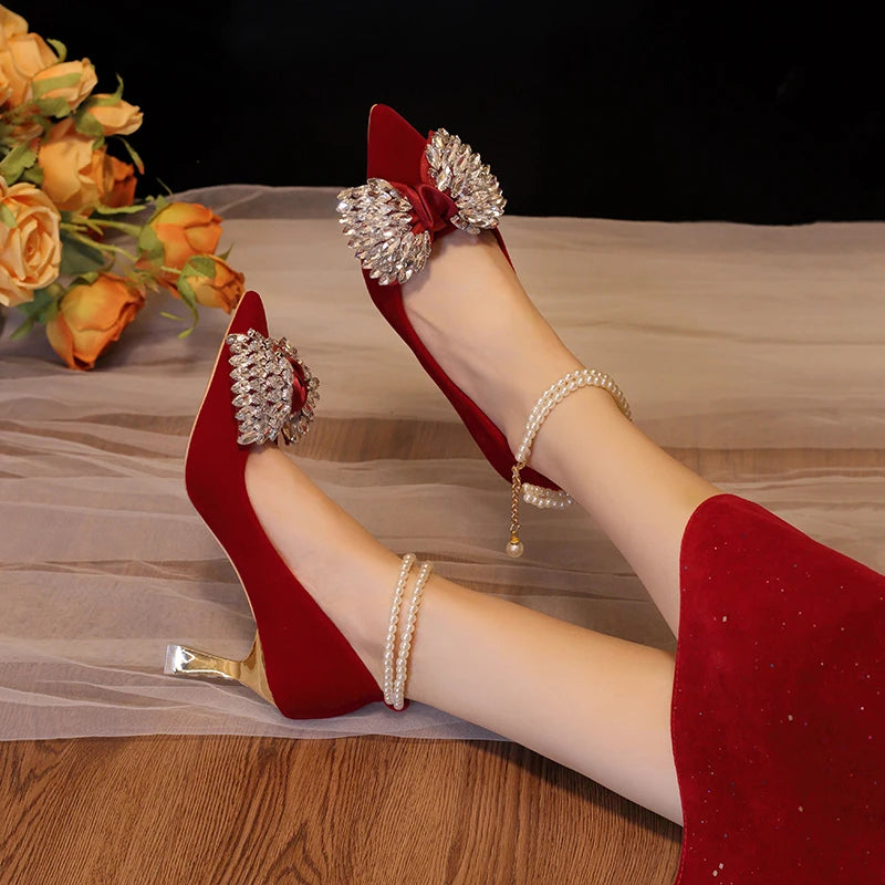 Red Wedding Shoes Women's 2025 New High Heels