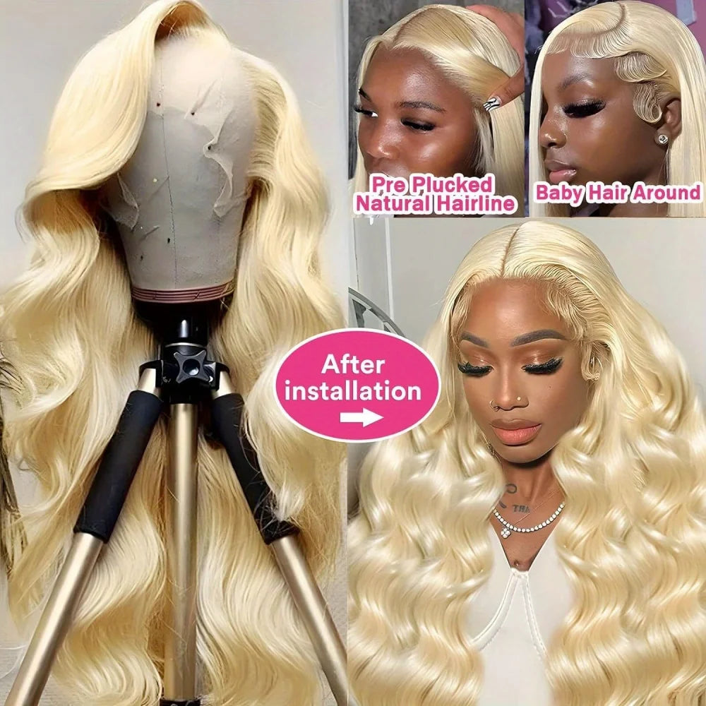 13x4 13x6 Body Wave Blonde Lace Front Wig 613 Human Hair Pre Plucked 250% Density HD Transparent Lace Frontal Wig 100% Human Wig