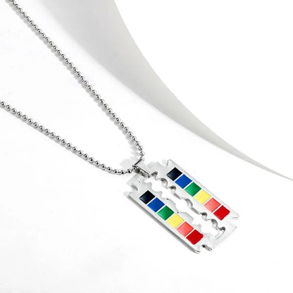 Stainless Steel LGBT Gay Lesbian Love Pride Necklaces Enamel Rainbow Flag Double Pendant Necklace