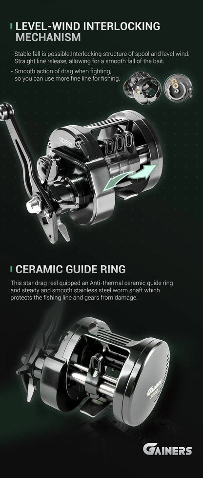 Noeby-Light Metal Jigging Reel, 12kg Max Drag,Star Drag, Slow Jigging Reel, Ocean Sea Baitcasting Reel,383G, Gear Ratio 6.5:1