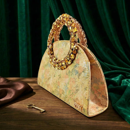 Multicolor Glitter Rhinestone Ring Handle Evening Clutch And Women High Heels Shoes Set Wedding Party Matching Bag