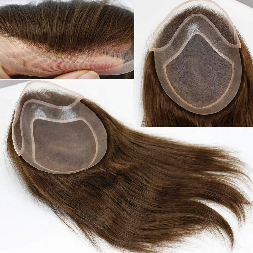 French Lace Front Mens Toupee Hair 12inch Long Hair Replacement System For European Virgin Human Hair Pieces Lace Front Man Wigs