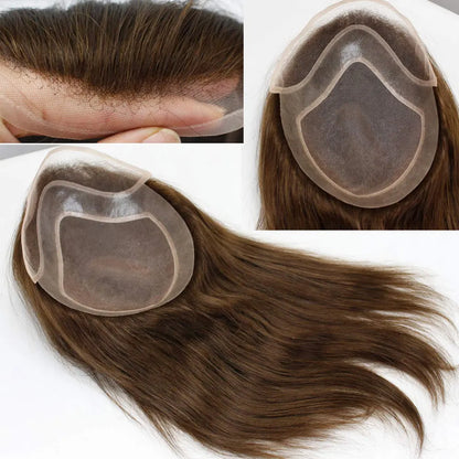 French Lace Front Mens Toupee Hair 12inch Long Hair Replacement System For European Virgin Human Hair Pieces Lace Front Man Wigs