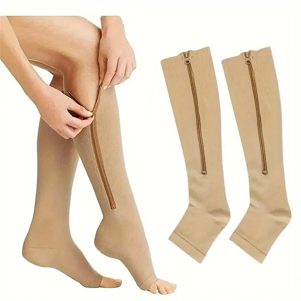 Zipper Compression Socks for Men with Varicose Veins Medical Diabetes Sports Socks for Running Cycling Women's Long Stockings