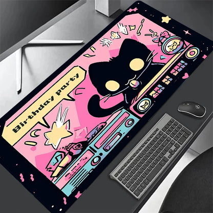 Black Cat Clouds Fast Delivery Keyboard pad lock-edge Extended Mousepad kawaii Pink Purple Office desktop protection pad XXL rug