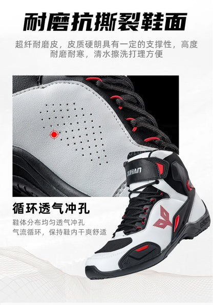 DUHAN  Motorcycle Boots Male Boots for Men Motocross Waterproof Anti Slip Fall Prevention Mid Top Leather Cycling Riding Shoes